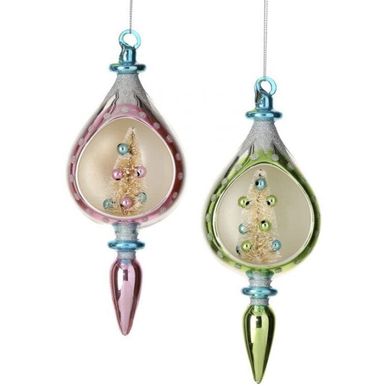 8" GLS W/SISEL TREE FINIAL ORNAMENT 2/ASSORTED