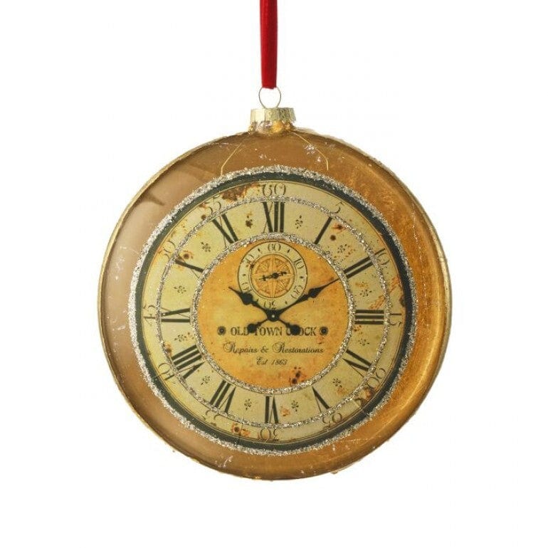 6" GLS DISC ANTIQUE WATCH ORNAMENT