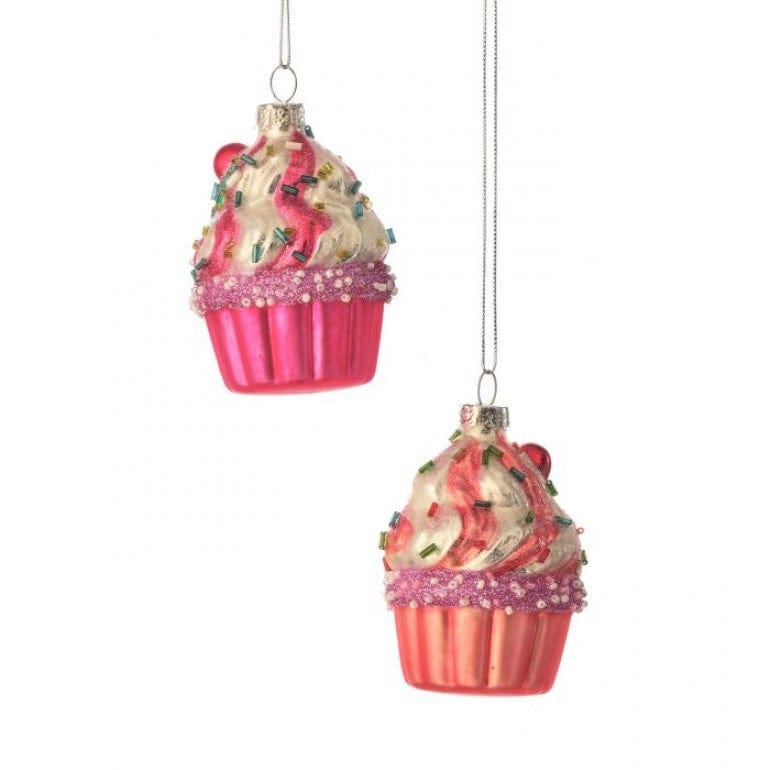 3" GLS CUPCAKE DESSERT ORNAMENT 2/AST