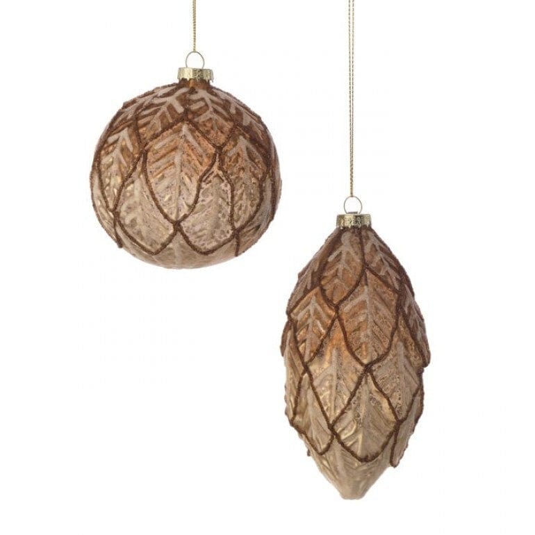 4-6" GLS PINECONE FINIAL/BALL ORNAMENT 2/AST