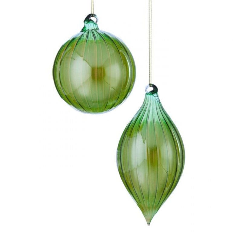 4-6" GLS OPUL BALL/FINIAL Green ORNAMENT 2/ASSORTED SHAPES