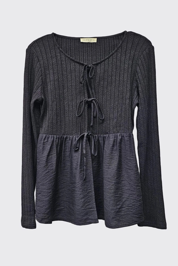 Black Twofer Knit Tie Front Top