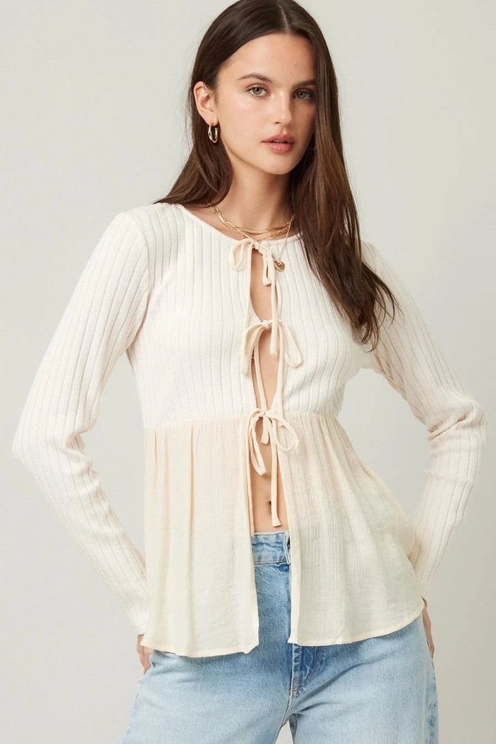 Black Twofer Knit Tie Front Top