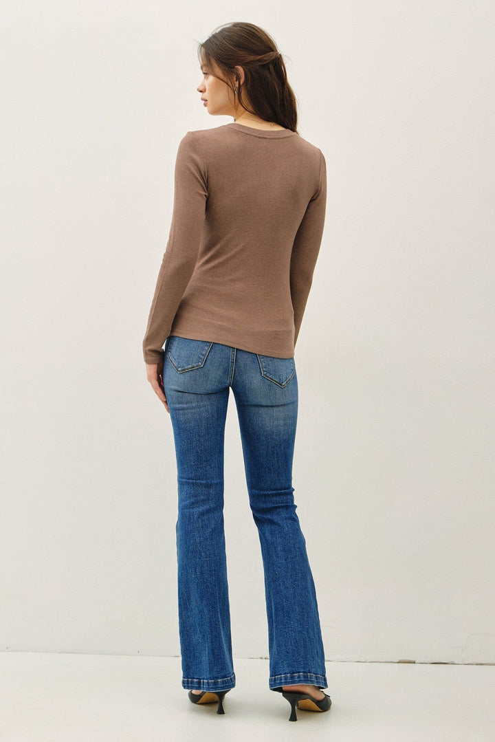 Modal Classic Ribbed U Neck Longsleeve Basic Top