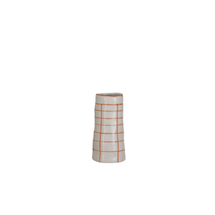 Hand-Painted Stoneware Vases w/ Patterns, Brown, Rust & Cream Color