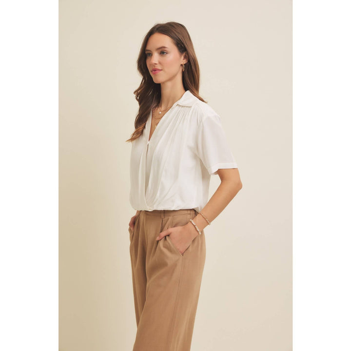 LIGHTWEIGHT SUPLICE BLOUSE WITH BUBBLE HEM &CONTRAST STITCH