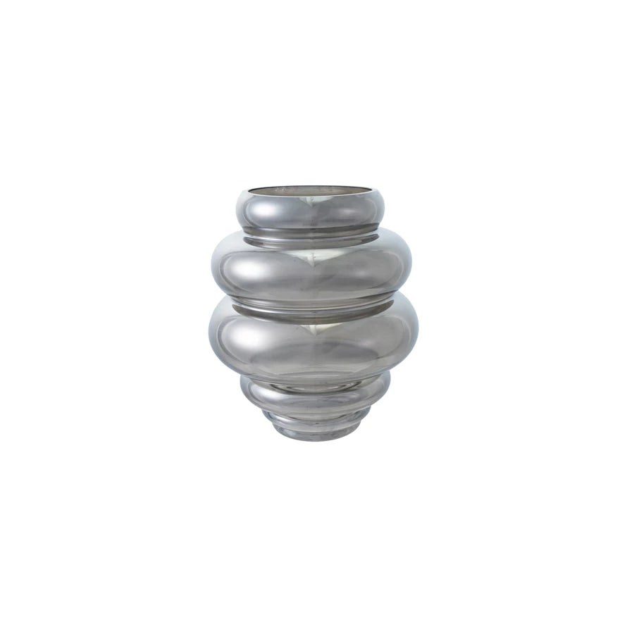 Ribbed Glass Vase, Chrome Finish