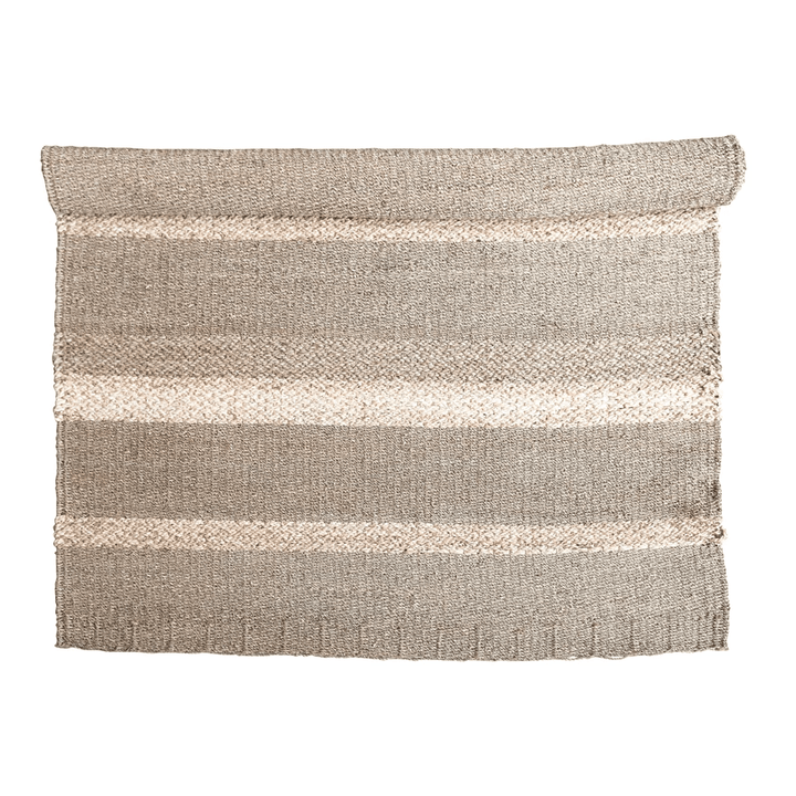Hand Woven Seagrass and Corn Husk Rug With Stripes