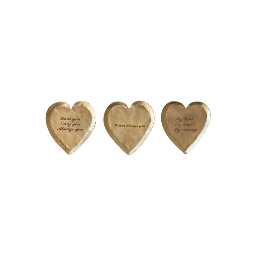 Decorated Hammered Brass Heart Shaped Dish