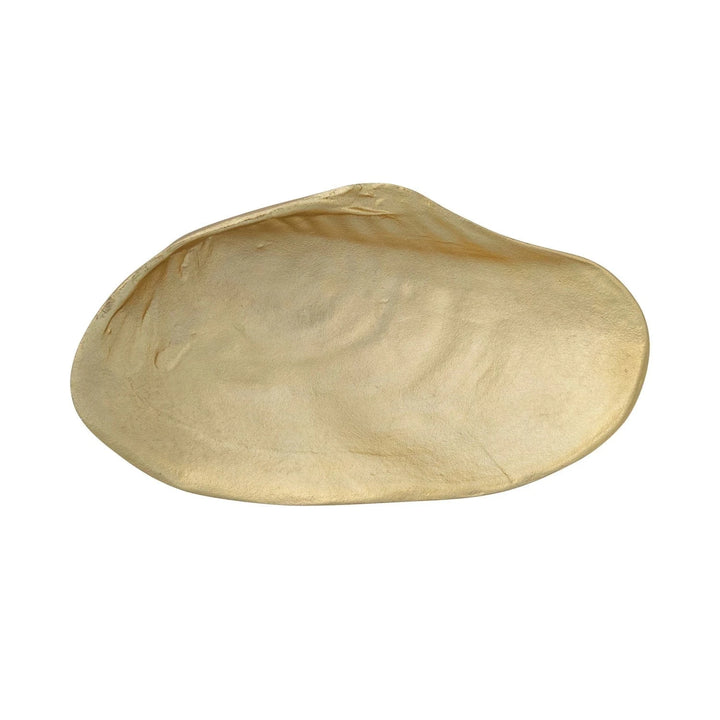 Decorative Cast Aluminum Footed Shell Shaped Tray, Gold Finish
