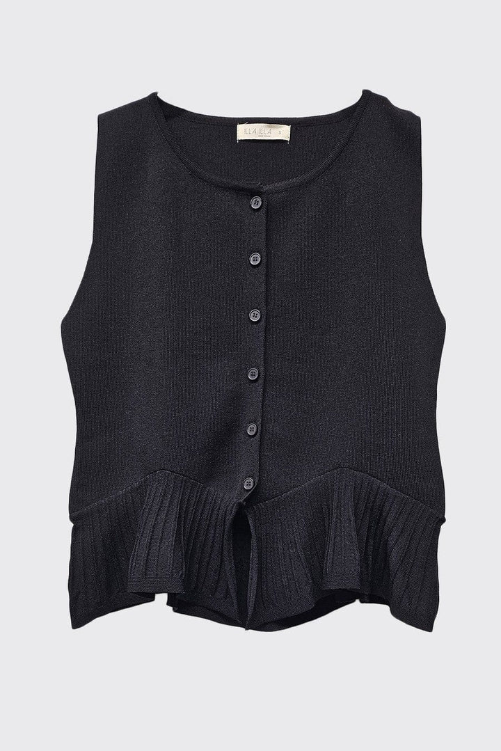 Knit Ruffle Hem Cardigan Sweater Tank