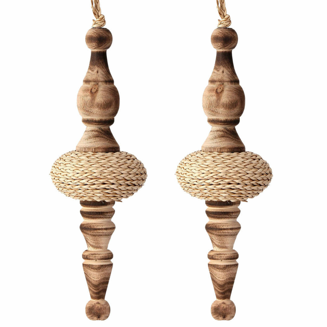 8" Woven Raffia Wood Finial Ornament
