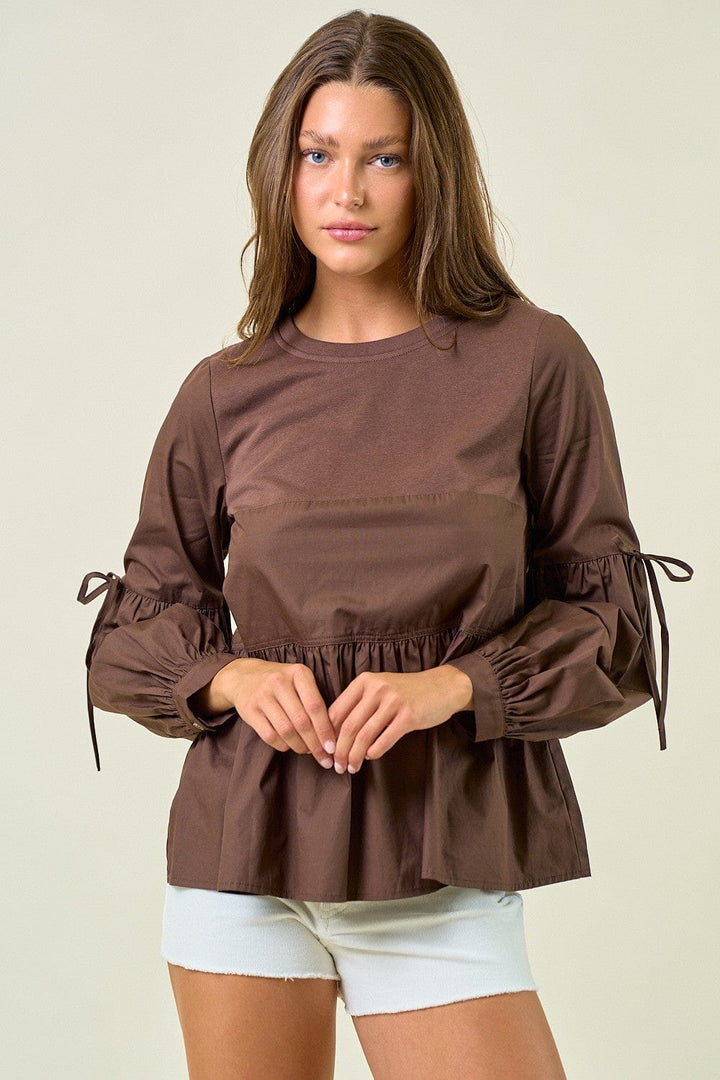 Round Neck Puff Long Sleeve Blouse