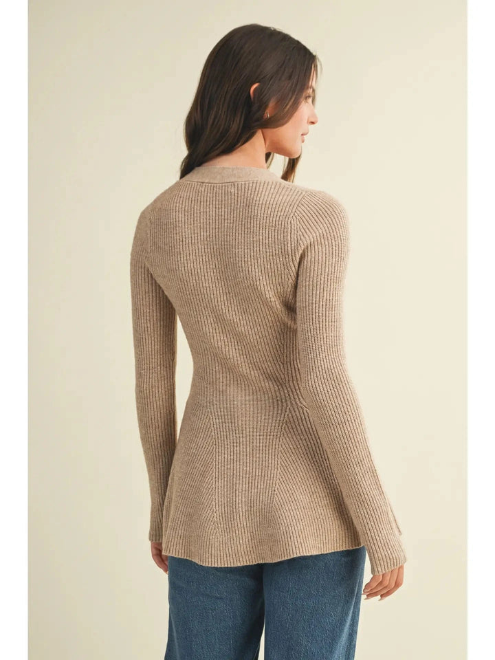V Neck Hourglass Sweater Cardigan in Wheat