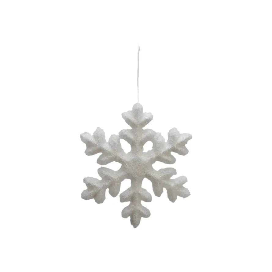 9-3/4"W x 9-3/4"H Flocked Foam Snowflake Ornament, White