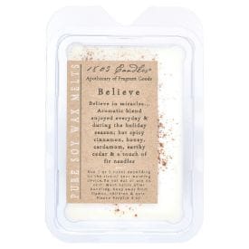 1803 Candles Believe scented soy wax melts in white clamshell packaging