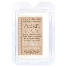 1803 Candles Sleigh Bells & Snowflakes pure soy wax melts in white clamshell packaging