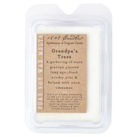 1803 Candles Grandpa's Trees pure soy wax melt in white clamshell packaging