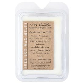 1803 Candles Cabin on the Hill pure soy wax melts in clear clamshell packaging