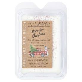 1803 Candles Home for Christmas soy wax melt clamshell, white with holiday truck label