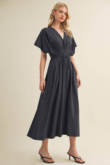 Drawstring Waist Dolman Sleeve Dress