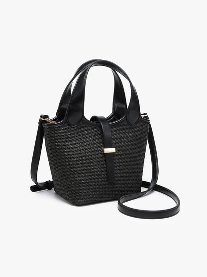 M2830 Serenity Straw Bucket Bag w/ Dual Handles & Strap Closure