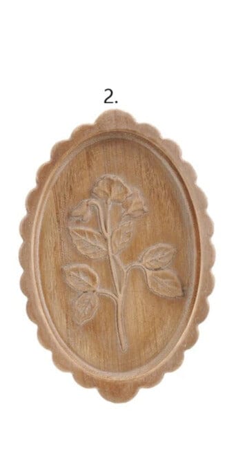 Wood Scalloped Wall Décor w/ Laser Etched Botanicals, Natural, 2 Styles