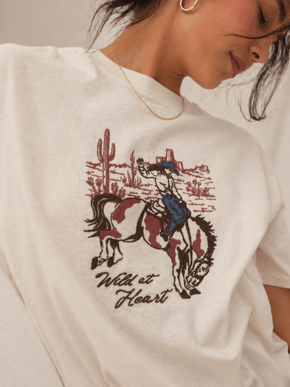 Wild at Heart Western Embroidered Cowgirl Natural T-Shirt