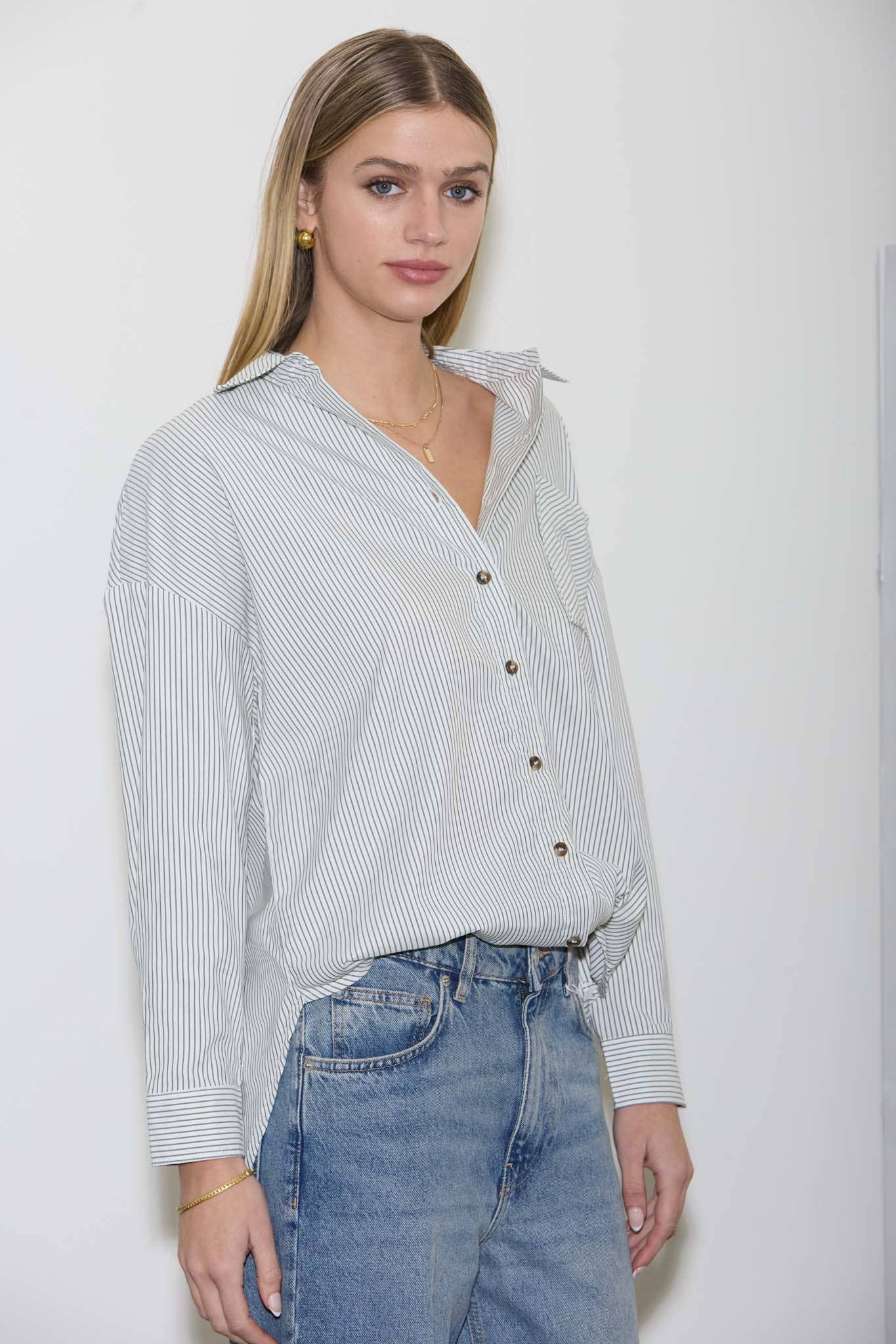Striped Long Sleeve Collared Shirt