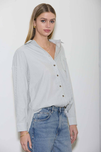 Striped Long Sleeve Collared Shirt