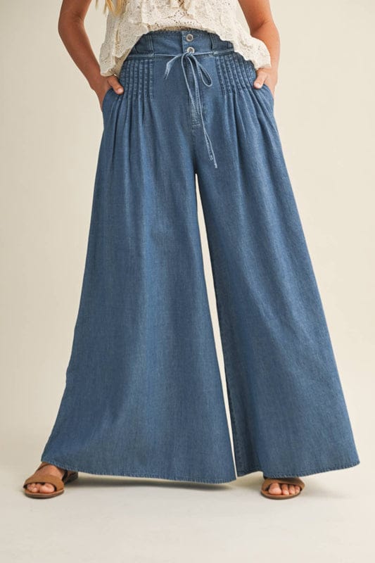 Pintuck Wide Leg Pants