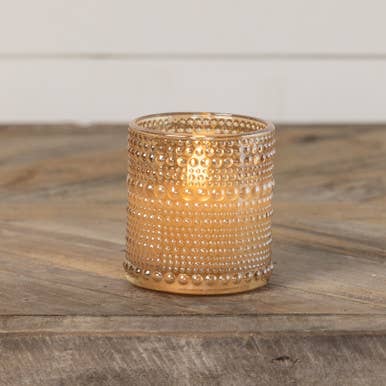 3.25" CHAMPAGNE DOTTED GLASS 3D FLAME CANDLE