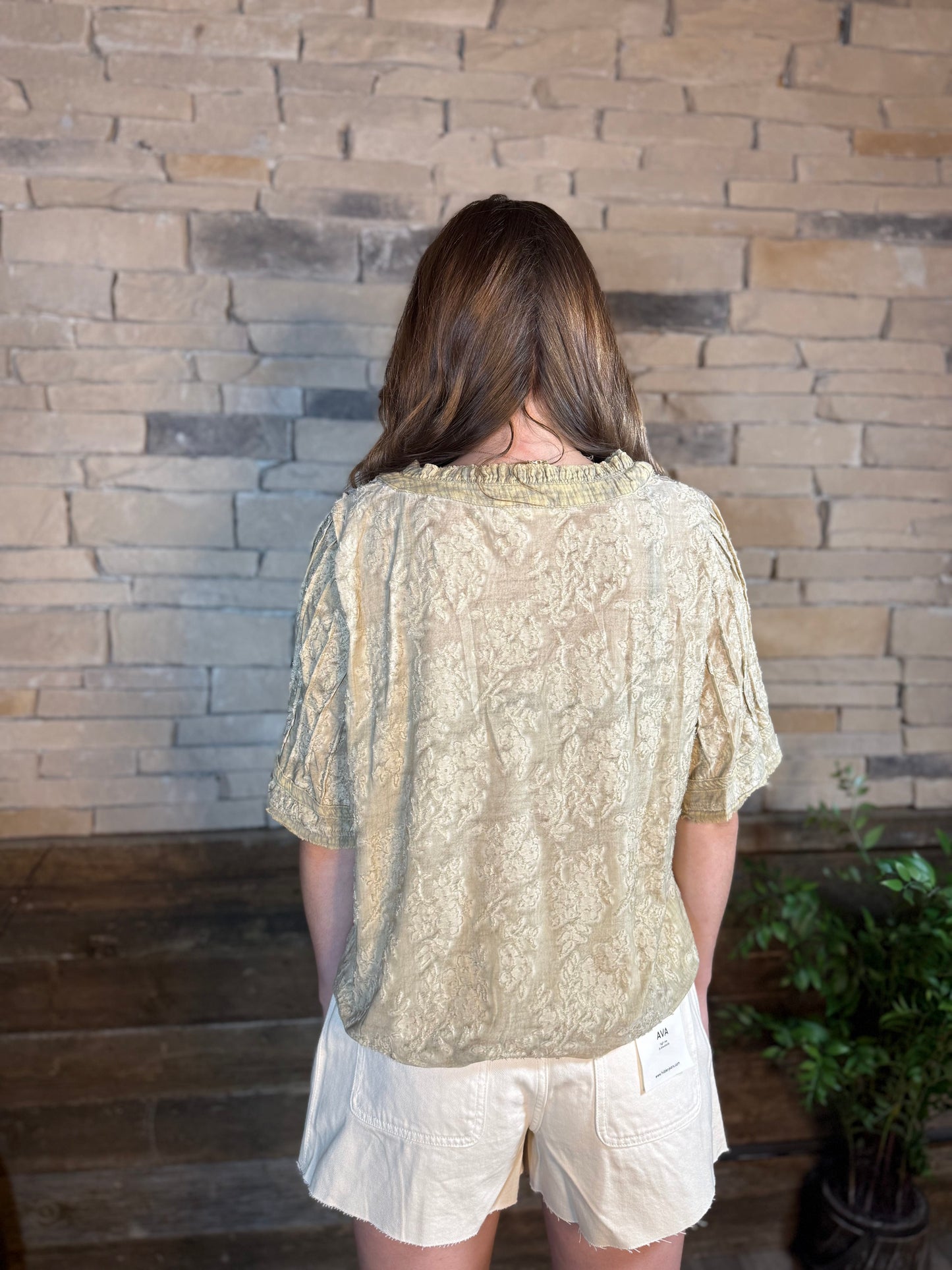 Washed Vintage Metallic V Neck Top