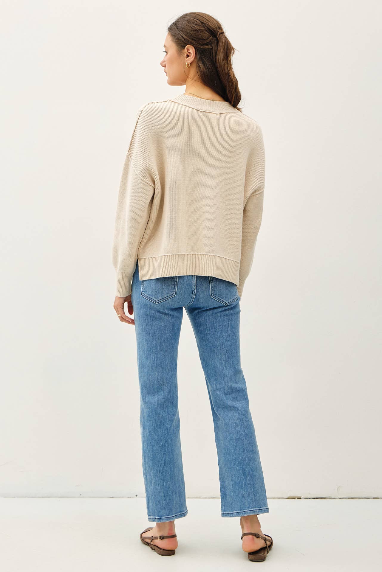 Ribbed Raw Seam Knit Sweater