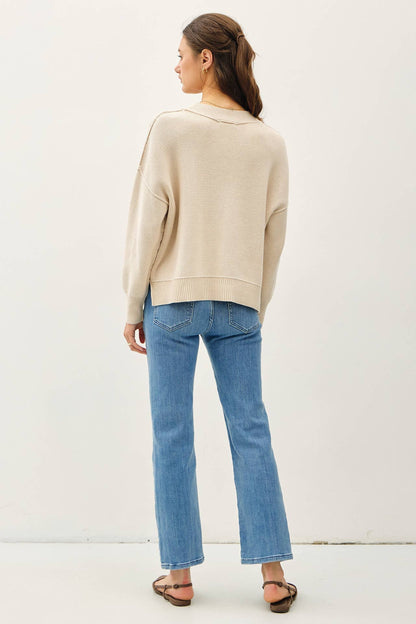 Ribbed Raw Seam Knit Sweater