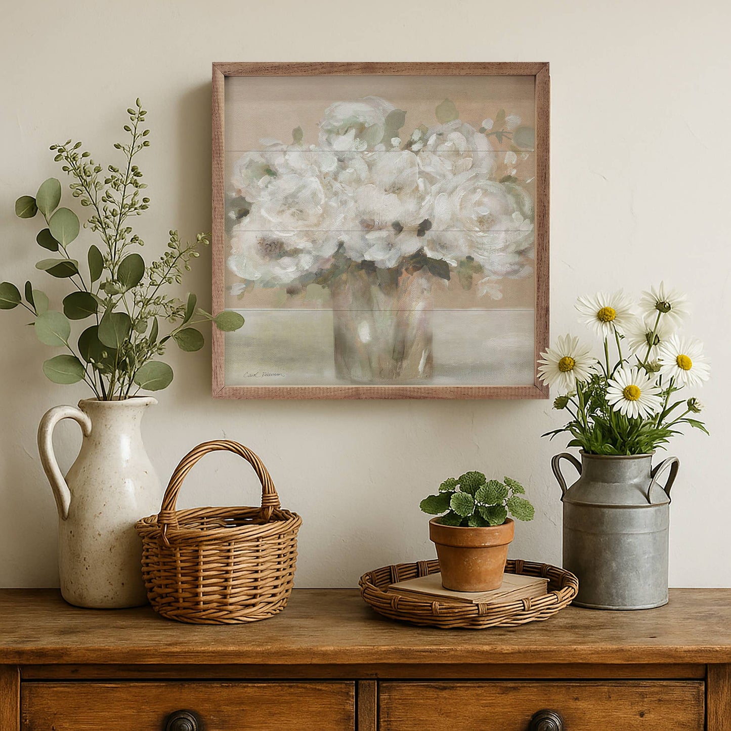 Tender White Blooms 2 By Carol Robinson Wooden Art Print