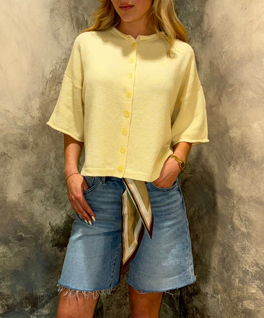 Short Sleeve Button Sweater