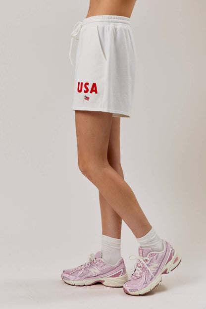 High Rise USA Graphic Embo Sweatshorts