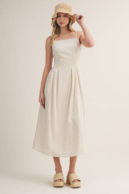 Seamed Bodice Pleated Midi Dress