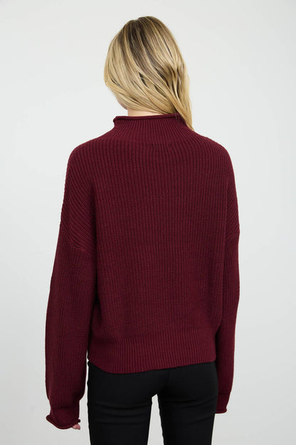 Ribbed Rolled Mock Neck Cropped Knit Sweater