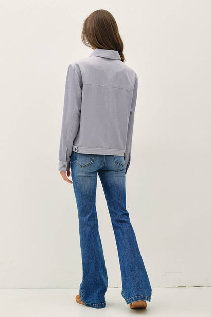 SUEDE FEEL COLLARED ZIP UP JACKETS