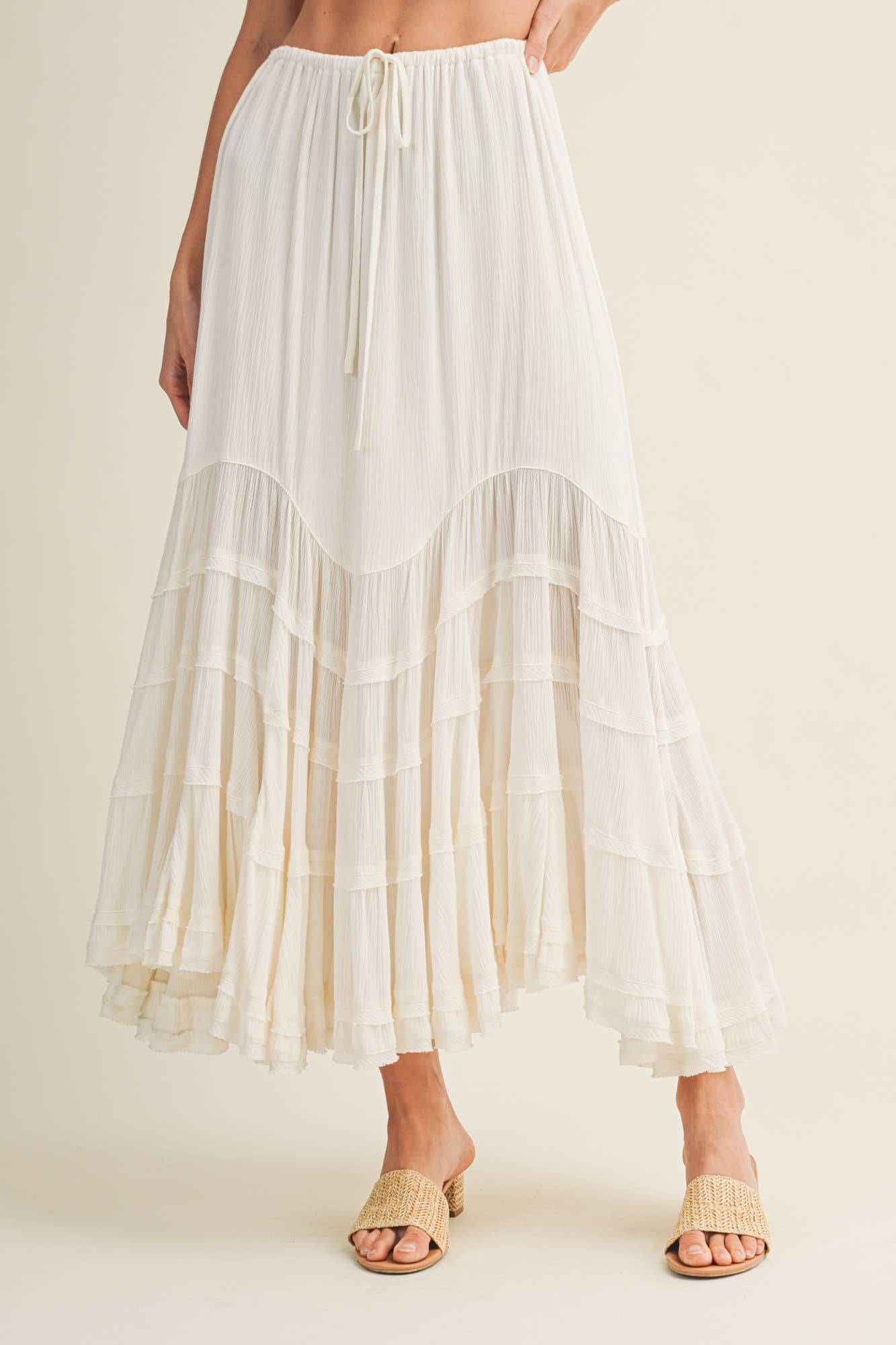 Tie Front Wave Tiered Skirt