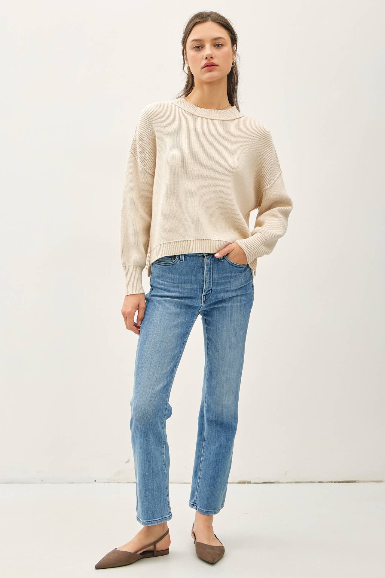 Ribbed Raw Seam Knit Sweater
