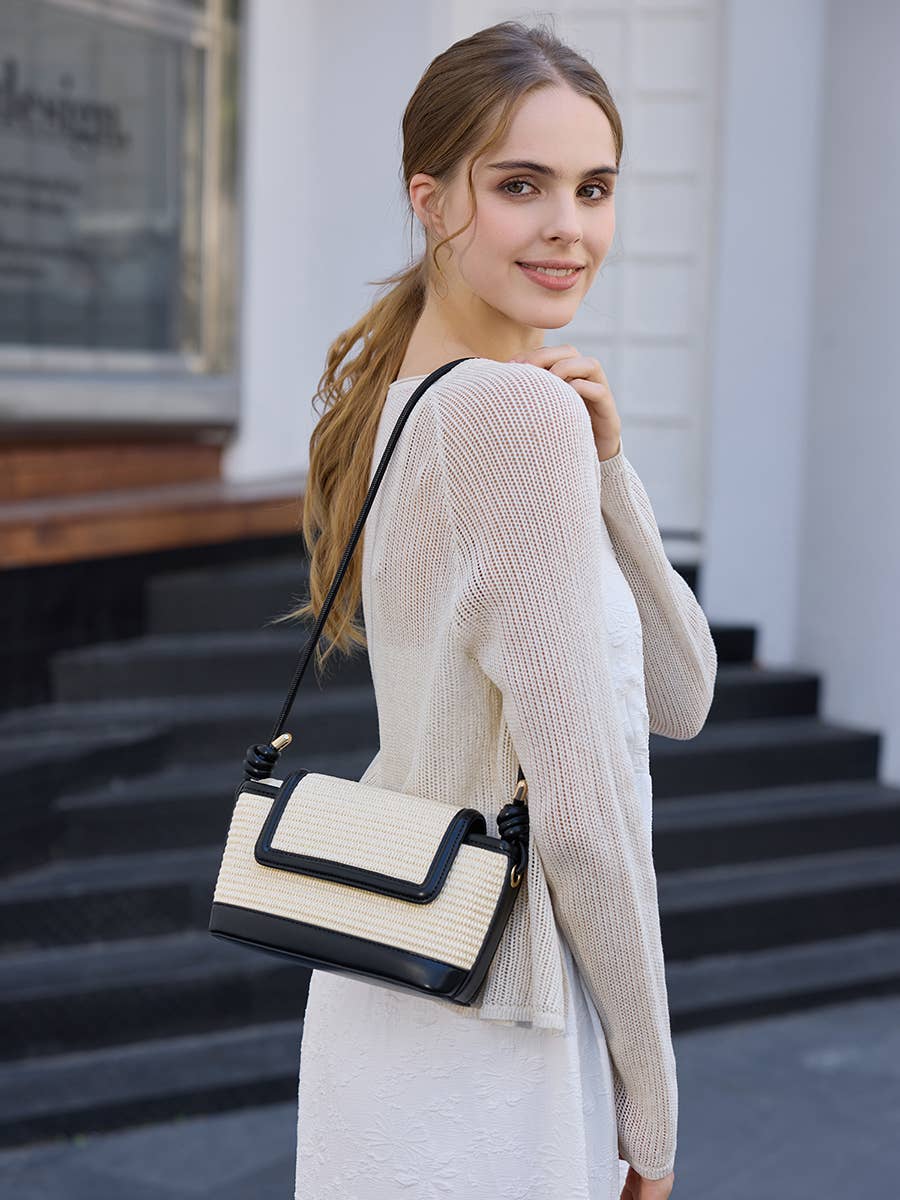 Oaklynn Straw Crossbody w/ Twisted Strap & Snap Closure Purse