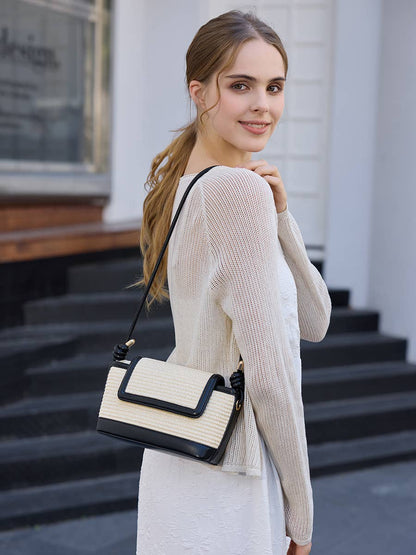 Oaklynn Straw Crossbody w/ Twisted Strap & Snap Closure Purse