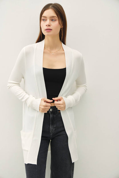 Cotton Blend Knit Open Front Cardigan