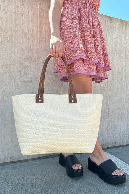 Hazel Large Straw Tote w/ Dual Handles Purse