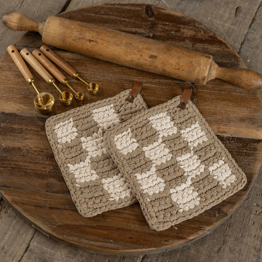 Tan and Cream Knit Pot Holders (Set of 2)