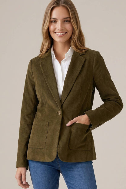 CORDUROY NOTCHED COLLAR PATCHED POCKET BLAZER - 10823J
