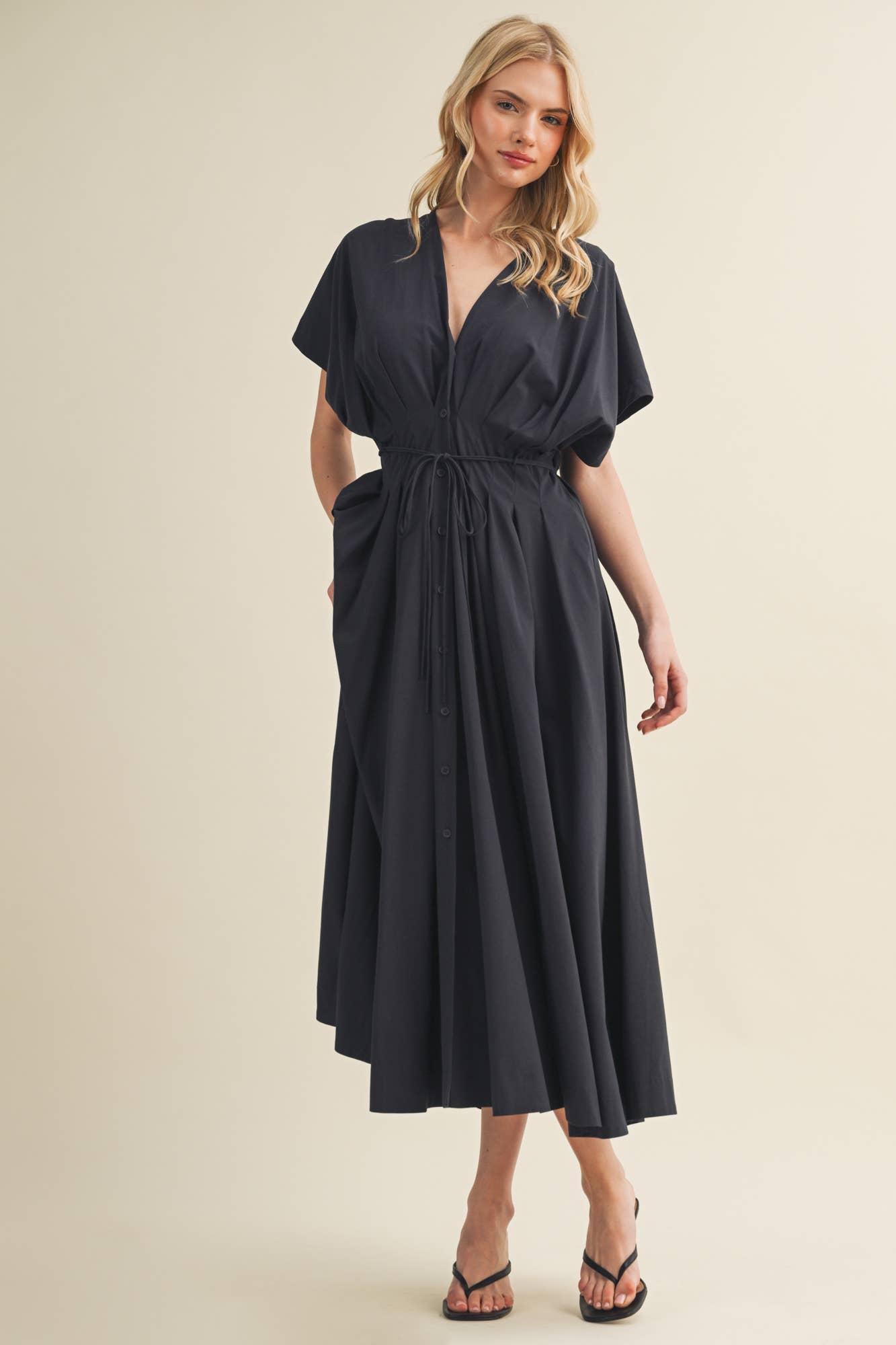 Drawstring Waist Dolman Sleeve Dress